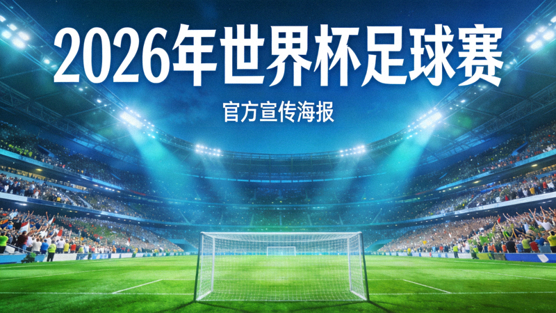 2026年世界杯足球赛官方宣传海报，球场全景