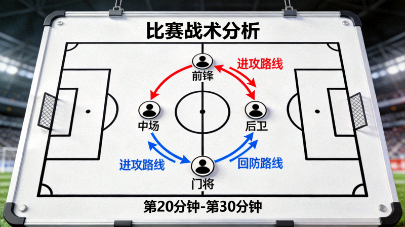 足球比赛战术分析板展示阵型与跑动路线
